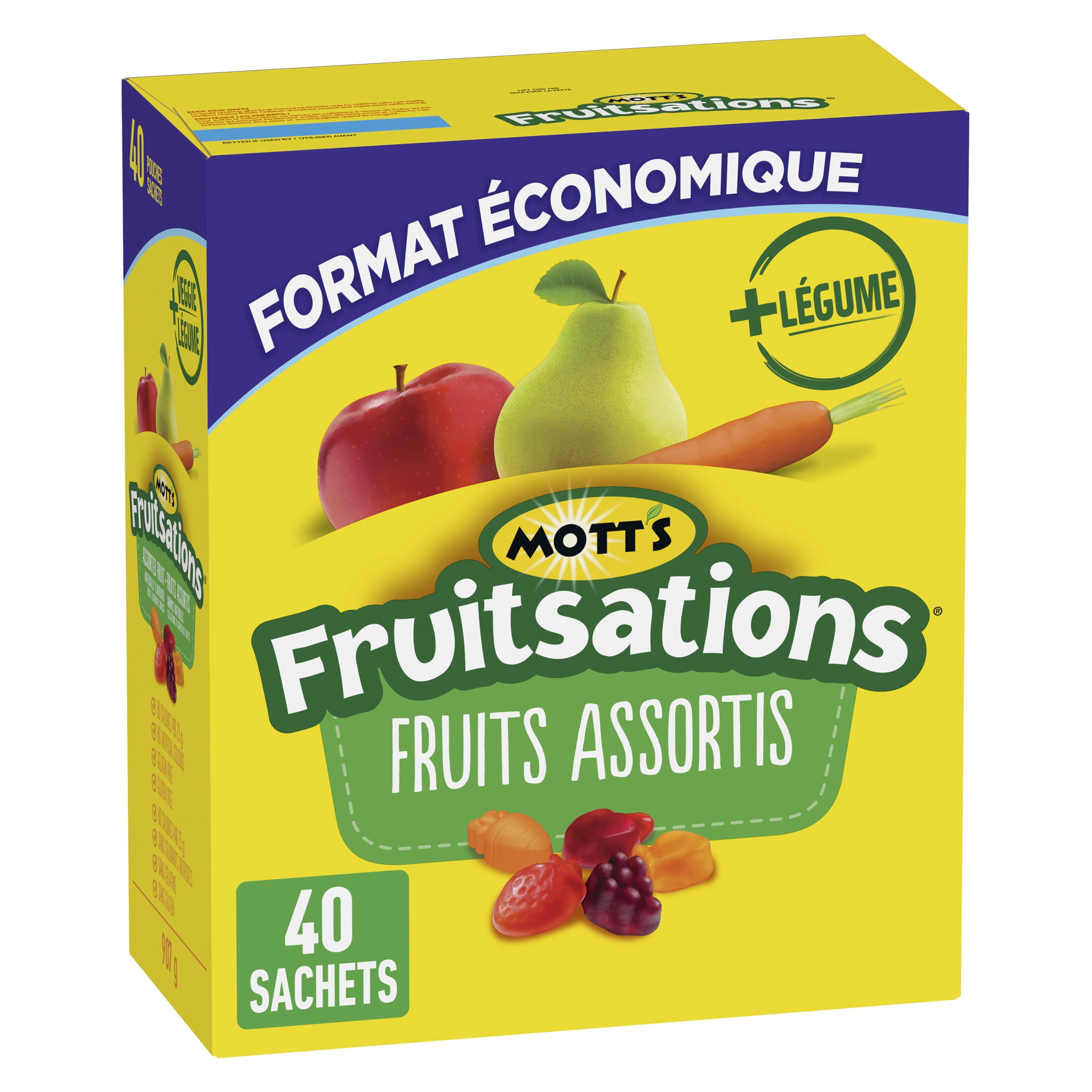 Mott's Fruitsations + Veggie Gluten Free Assorted Fruit Flavoured Snacks, Kids Snacks, 40 Packs