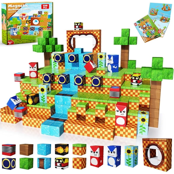 Minecraft Magnetic Blocks-100PCS Magnetic Building Blocks Magnet Cube Toys Stacking, Build Forest World Set