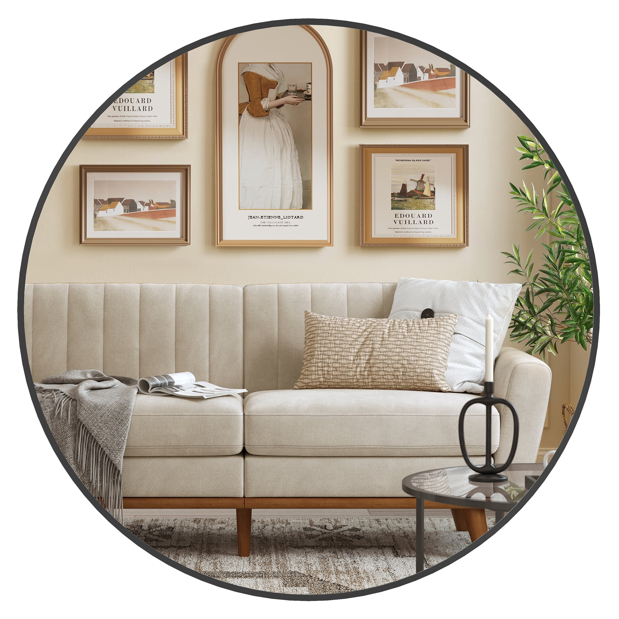 SONGMICS HOME Miroir mural rond noir de 30 pouces - Cadre en métal, parfait pour la salle de bain (au-dessus de l'évier), le salon ou la chambre à coucher