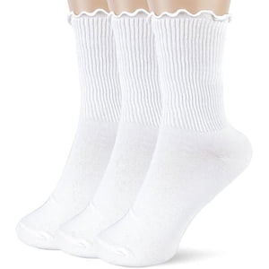 Nvzi 3pcs Chaussettes en coton pour femmes - Tourne la chaussette de cuff - Chaussette à frilly (blanc)