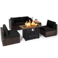 thumbnail image 2 of Costway 6PCS Patio Rattan Furniture Set 42" Fire Pit Table Cover Sofa Cushion Black, 2 of 10