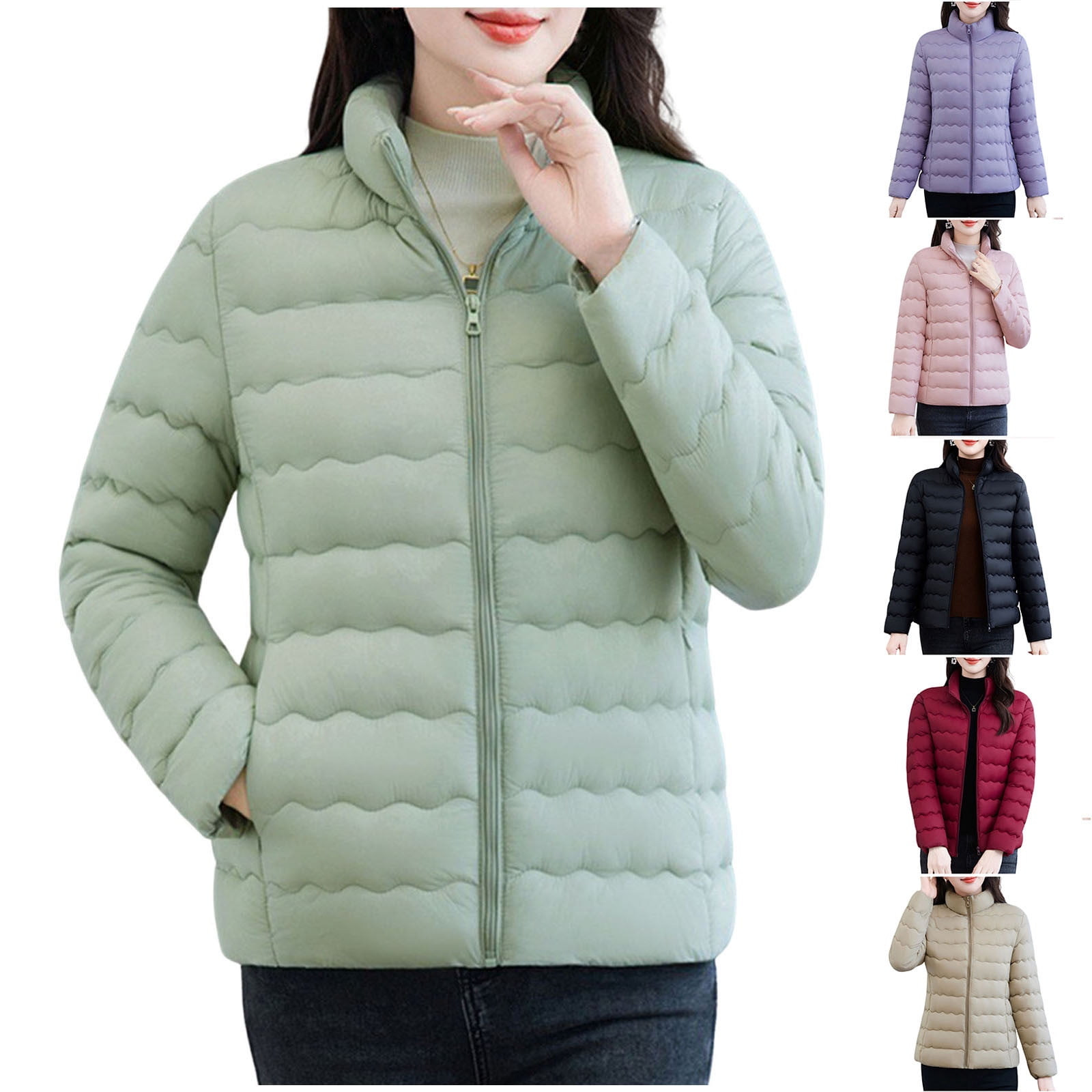 UPPADA Women's Winter Quilted Jackets Lightweight Puffer Coats Quilted Padded Full-Zip Outerwear Water-Resistant Winter Coat with Pockets,Puffer Jacket Womens Long Red,XXXL