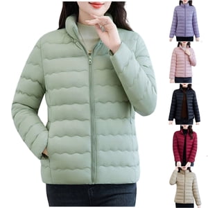 UPPADA Vestes d'hiver matelassées pour femmes Manteaux de protection légère Pulled rembourrés complet-Zip Vêtements de dessus imperméable Manteau d'hiver avec poches, Veste de protection Femmes Long Rouge,XXXL
