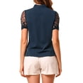 thumbnail image 3 of INSPIRE CHIC Blouse à Manches Courtes en Maille pour Femme, Col en V à Col Montant avec Nœud, Bleu Marine, TG, 3 of 8