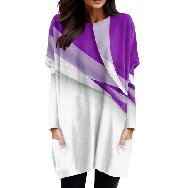 Femmes Automne Hiver Col Rond Manches Longues T-Shirt Haut Poche Poche Poche Poche Poche Blouse