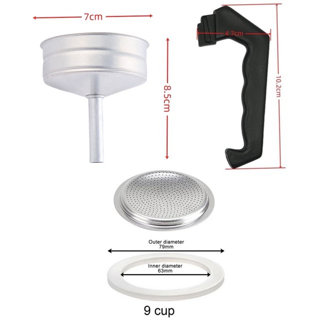 Espresso Coffee Moka Pot Replacement Parts Handle,Gasket Seal,Funnel,Filter