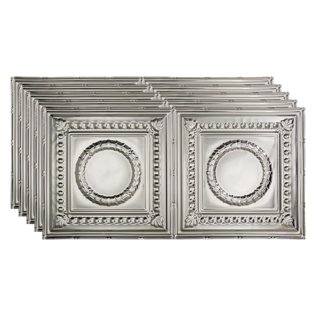 Fasade Rosette Decorative Vinyl Ceiling Panels 2ft x 4ft 5 Pack Brushed Aluminum