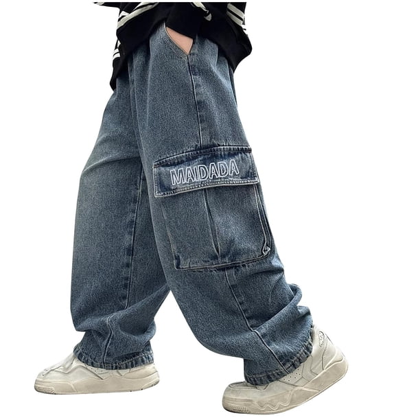 Cowsor Boy's Baggy Jeans Y2K Vintage Wide Leg Denim Pants Hip Hop