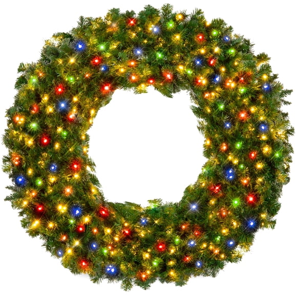 Best Choice Products Couronne de Noël en Sapin Artificiel de 48 Po Prééclairée avec 250 Lumières Multicolores, 714 Pointes