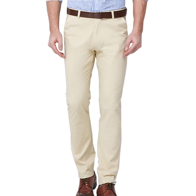 Mens Business Casual Pants Solid Color Stretch Wrinkle Resistant Trouser Zipper Button Straight Suit Pant Beige XXXL