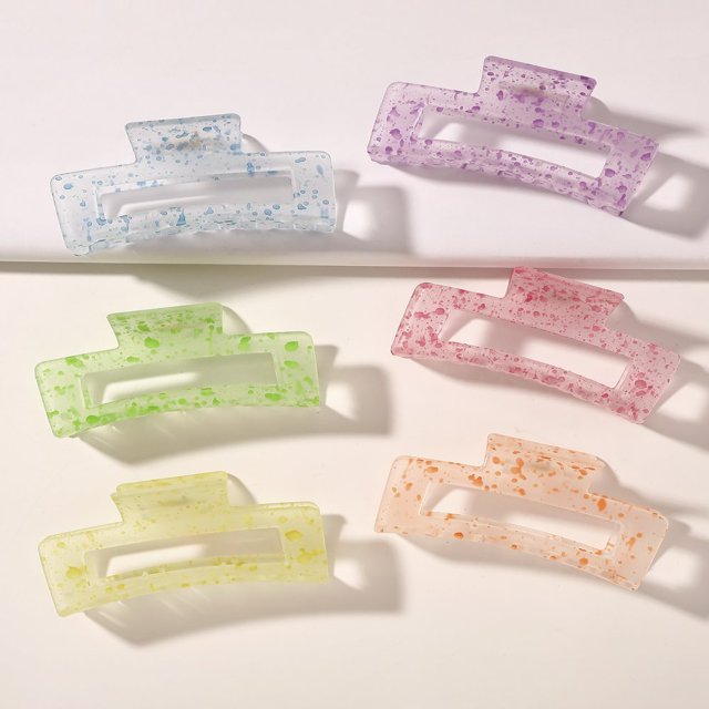 2 Pack Hair Claw Clips Tortoise Barrettes Rectangle Shape Clips Fashion Colorful Hair Clips 2.17 Inch Sequins Hair Jaw Clips Matte Rectangle Nonslip Clip