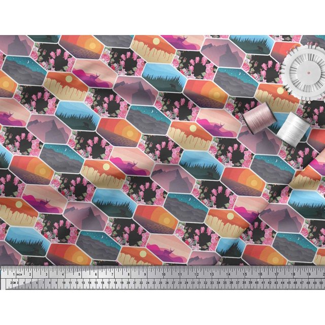 Soimoi Rayon Fabric Floral & Geometric Patchwork Print Fabric by the Yard 56 Inch Wide