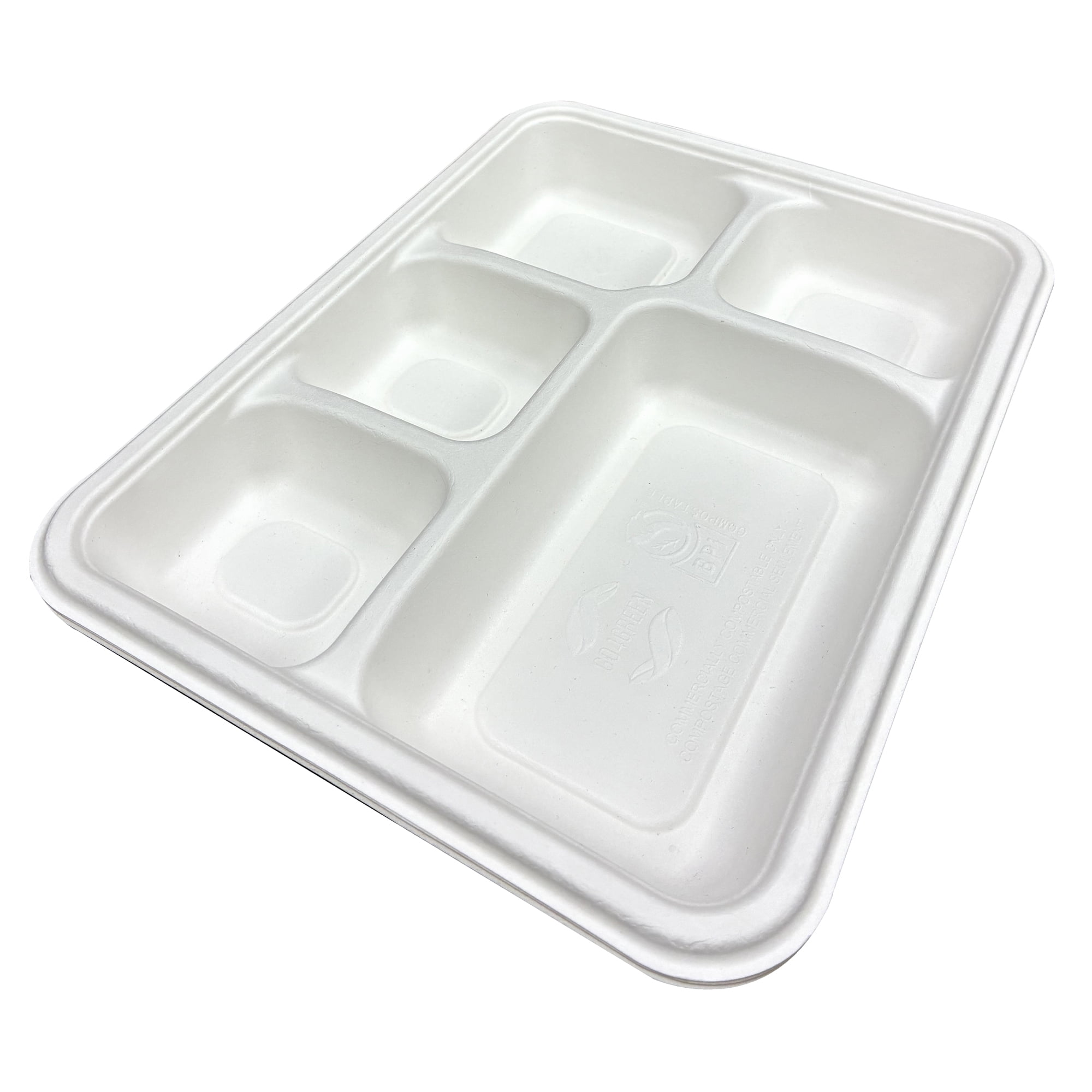 Plateau Go4Green à 5 compartiments en amidon de maïs, lot de 20
