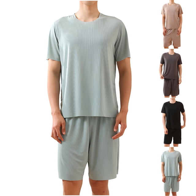 JDQJBZ Men's Breathable Sleep Set Short Sleeve Relaxed Fit Pajama Shorts Home Wear