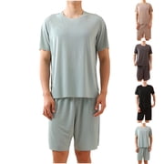 JDQJBZ Men's Breathable Sleep Set Short Sleeve Relaxed Fit Pajama Shorts Home Wear