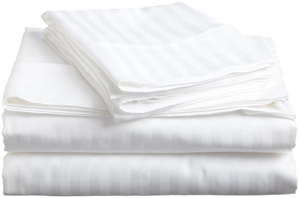 MÃ¥lÃ¸v Linen Bedding Series Sleeper Sofa Bed Sheet Set (Stripe) Egyptian Cotton 500 Thread Count White (Full Size 54"x72"x 6")