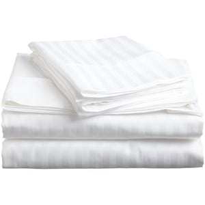MÃ¥lÃ¸v Linen Bedding Series Sleeper Sofa Bed Sheet Set (Stripe) Egyptian Cotton 500 Thread Count White (Full Size 54"x72"x 6")