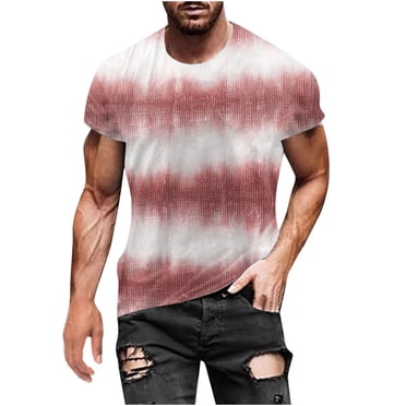 QIPOPIQ Men's Short Sleeve Round Neck Shirts Men's Funny Pattern Tie Dye Shirts Fashion Summer Neckline T-shirt Printed Pattern Gift for Father & Him 2024 Clearance Pink 5XL