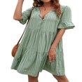 thumbnail image 3 of Women Short Sleeve Loose Dress with A-line Version  Simple Style Solid Color V-neck Summer Clothing, 3 of 6