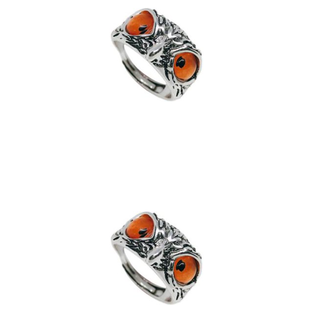 Maytalsory Retro Owl Eye Ring Electroplated With Luster Eye Owl Ring Alloy Exquisite Craft Adjustable Size Official Yellow 2Set