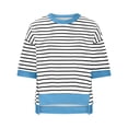 thumbnail image 4 of RXIRUCGD Hauts pour Femmes Décontractés à Col Rond, Manches Mi-Longues, Ourlet à Blocs de Couleur Rayé, Chandail Tendance, Épaules Tombantes, T-Shirts Blouse, Bleu, Taille : S, 4 of 6