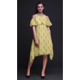 thumbnail image 4 of Bimba Robe Midi à Épaules Dénudées pour Femmes, Tunique de Fête, Manches Volantées, Imprimé Oiseau Jaune - XXX-Large, 4 of 6
