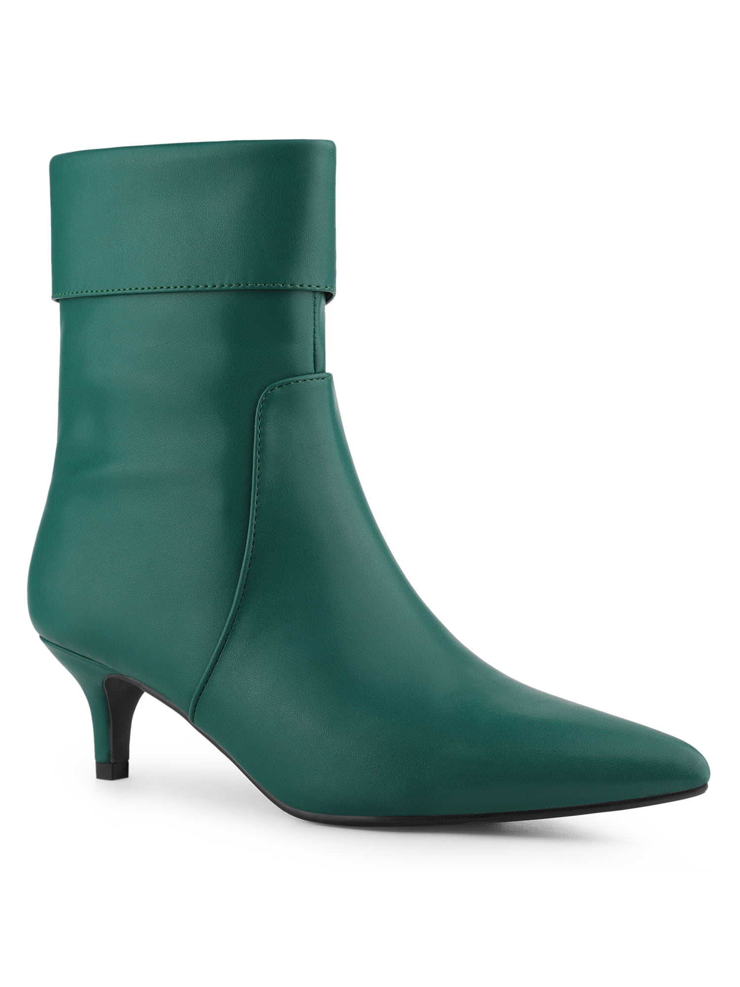 Unique Bargains Women's Fold Over Kitten Heels Ankle Boot Green (Size 8.5)