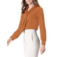 thumbnail image 4 of INSPIRE CHIC Chemise Élégante pour Femme de Travail/bureau à Manches Longues Plissée à Col Noué Brun TP, 4 of 6