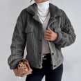 thumbnail image 1 of IROINID Veste Courte Décontractée pour Femme à Revers en Pointe, Blouson Bomber Uni à Manches Longues, Gris Foncé, 1 of 8