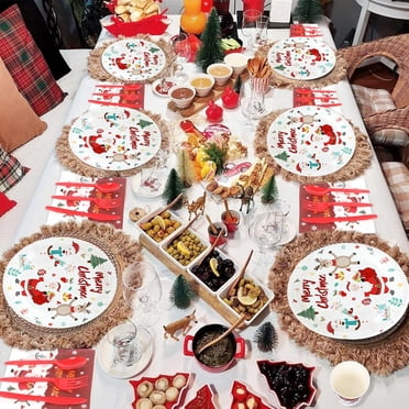 Fridja Christmas Home Decor 10-Piece Christmas Paper Plates Set Santa Claus Reindeer Snowman Disposable Tableware Set with Winter Party Supplies