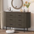 thumbnail image 4 of Commode Cannelée à 6 Tiroirs 47,2 Po Style Mi-Siècle Moderne avec Dessus en Faux Marbre et Poignées Dorées pour Chambre, Noyer, 4 of 7
