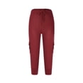 thumbnail image 4 of Capris de Yoga avec Poches pour Femmes Pantalons Capris Cordon Taille Élastique Polyester Joggers Capris Décontractés d'Été Jambes Fines Pantalons Raccourcis Capris Cargo pour Femmes Grande Taille Rouge TP, 4 of 6