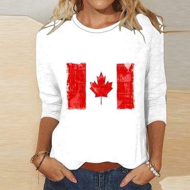 Seductiva Women's Long Sleeve T-Shirt Clearance Sales Today Deals Prime 2025 Womens Canada Day Shirts Canada Flag Graphic Tshirt Canadian Maple Short Sleeve Patriotic Tee Tops Summer