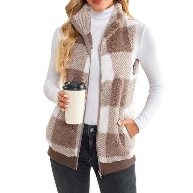 Innerwin Waistcoat Zip Up Ladies Fleece Vest Work Sleeveless Lightweight Sherpa Jacket Khaki L