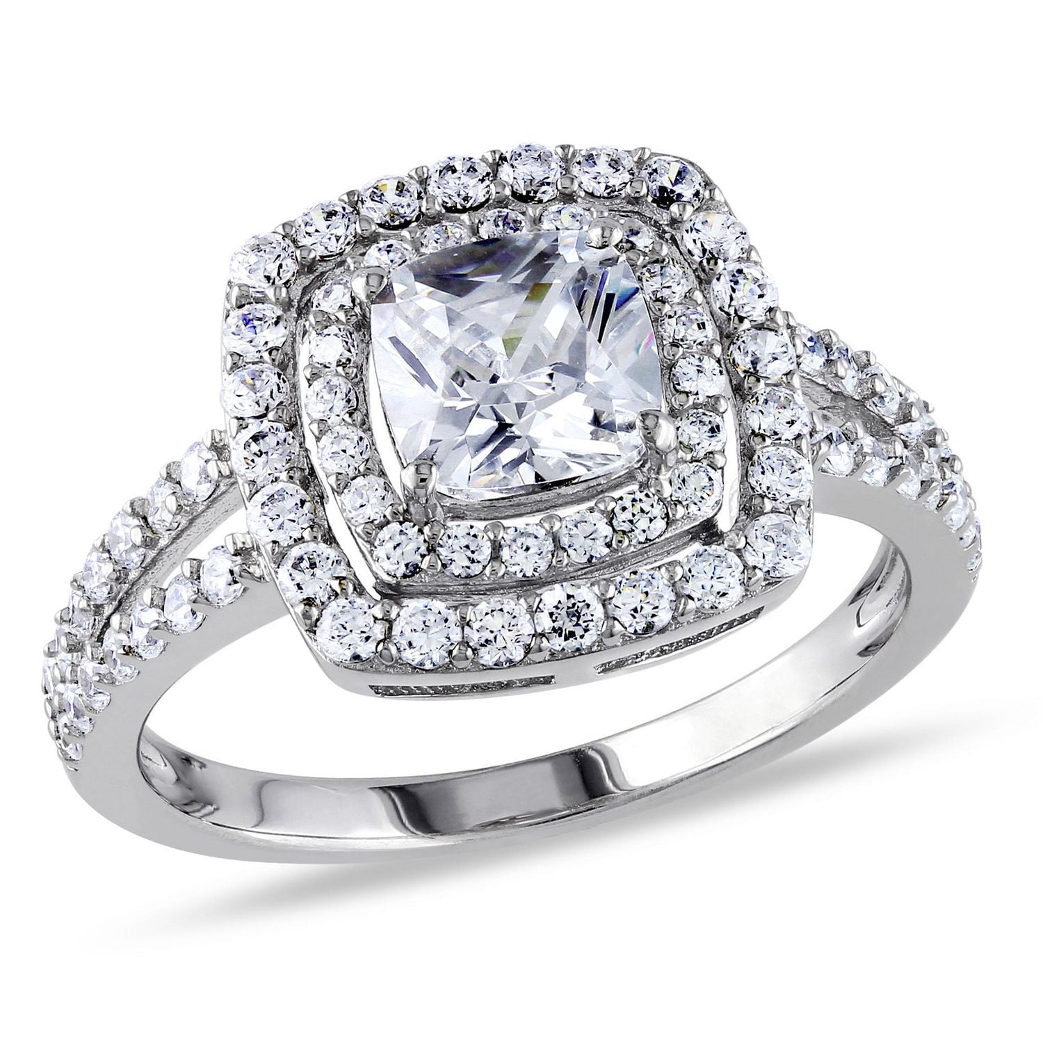 Bague de fiançailles de style auréole double avec zircons cubiques de 3 ct PBT en argent sterling de Miabella
