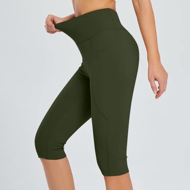 Reduced Price ! Georges Large Size New for Season Women's Knee Length Leggings High Waisted Yoga Workout Exercise Capris for Casual Summer with Pockets
