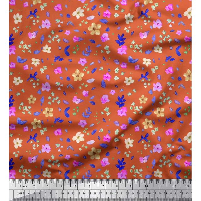 Soimoi Modal Satin Fabric Flower Watercolor Print Fabric by The Yard 42 Inch Wide