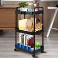 thumbnail image 3 of YOPTOP 3-Tier Rolling Storage Cart Small Utility Cart Organisation Cart with Lockable Wheels  Storage Rolling Trolley  Organiser Rack Cart for Kitchen Bathroom Living Room Bedroom Spaces,black, 3 of 10