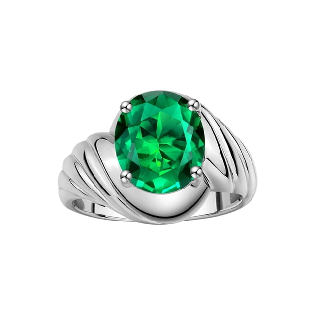 RYLOS Bagues pour Femmes Bague en Argent Style Classique de Designer Ovale 12X10MM Bague Solitaire en Pierre Précieuse Mai Émeraude Bijoux pour Femmes Taille 10.5