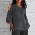thumbnail image 2 of Liquidation! Hauts Grande Taille pour Femmes, Blouse à Manches Courtes d'Été pour Femmes, Mode Féminine Manches Courtes Col Rond Ample Épaules Dénudées Blouse, 2 of 5