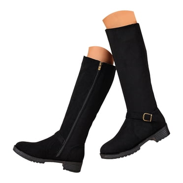 Rokment Bottes Hauteur Genou pour Femmes avec Fermeture Éclair Arrière, Mode Décontractée Ajustable, Boucles en Suède, Mollet Grand, Bottes Hautes d'Équitation et de Robe, Automne Hiver