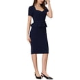 thumbnail image 4 of INSPIRE CHIC Women's Sweetheart Neck Ruffle Trim Short Sleeve Office Retro Sheath Dress Navy Blue S, 4 of 5