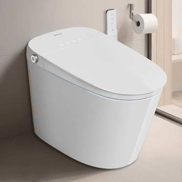 Smart Bidet Toilet Built in Tank,ADA Comfortable Seat Height, Dual-Flush Elongated Toilet Bidet, Foot Sensor Flush/Open Seat