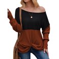 thumbnail image 4 of Women Long Sleeve Crew Neck Twist Knot Hem Color Block Pullover Top, 4 of 6