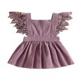thumbnail image 1 of Toddler Kids Girls Princess Dress Solid Color Lace Fly Sleeve Dress, 1 of 8