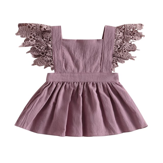 Toddler Kids Girls Princess Dress Solid Color Lace Fly Sleeve Dress