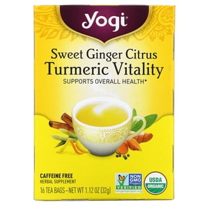 Yogi Tea, Sweet Ginger Vitalité des agrumes en curcuma, sans caféine, 16 Tea Des sacs, 1.12 oz (32 g)