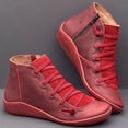 thumbnail image 2 of Kcodviy Bottes pour Femmes en Cuir à Bout Rond Décontractées à Lacets Bottes Hautes pour Femmes Bottes Latérales pour Femmes Largeur Grand Bout Plat Bottes à Fermeture Éclair Bottes pour Femmes Talon Bas Bottes Rétro pour Femmes, 2 of 4