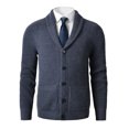 thumbnail image 1 of Men's Shawl Collar Cardigan Sweater Slim Fit Cable Knit Button up Merino wool Sweater_Navy_Small, 1 of 5