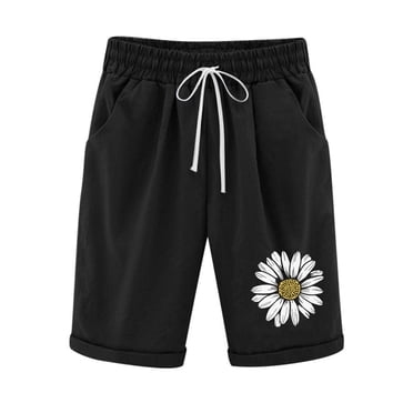 Womens Shorts Casual Elastic Waist Baseball Printed Drawstring Pants, Summer Shorts for Women